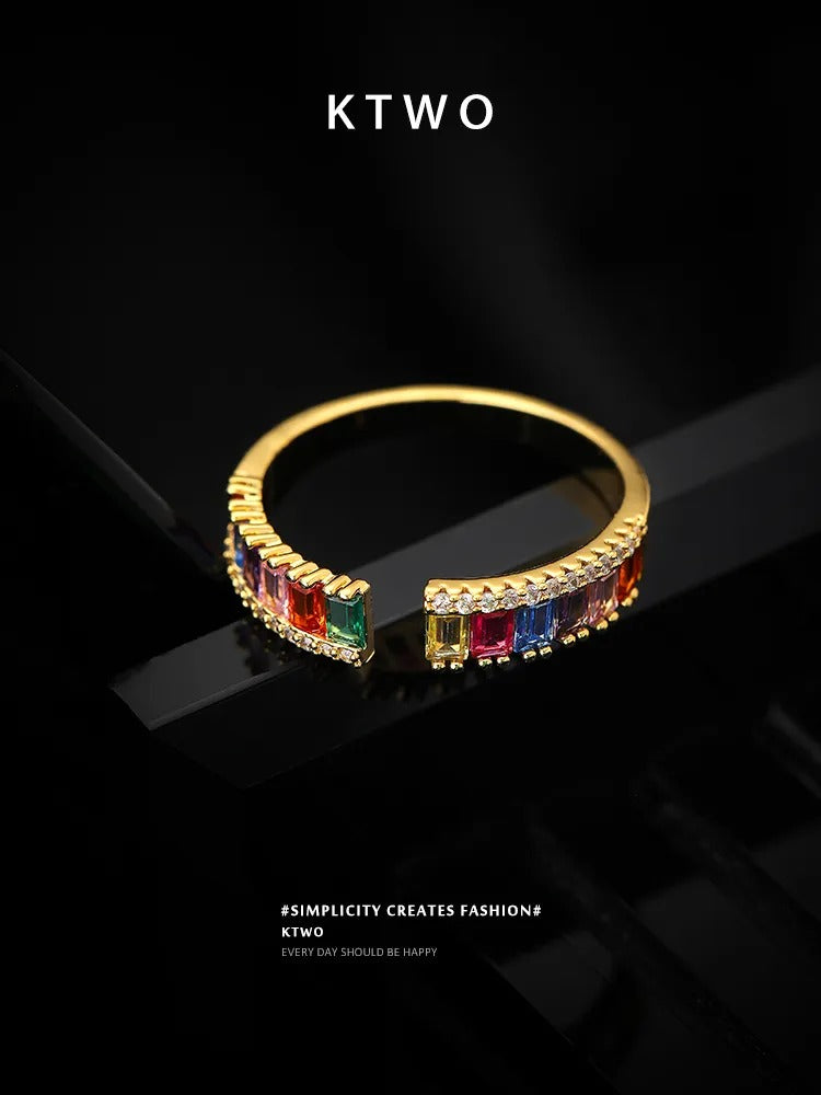 The Rainbow Baguette Gemstone Ring | Multi-Color Gold