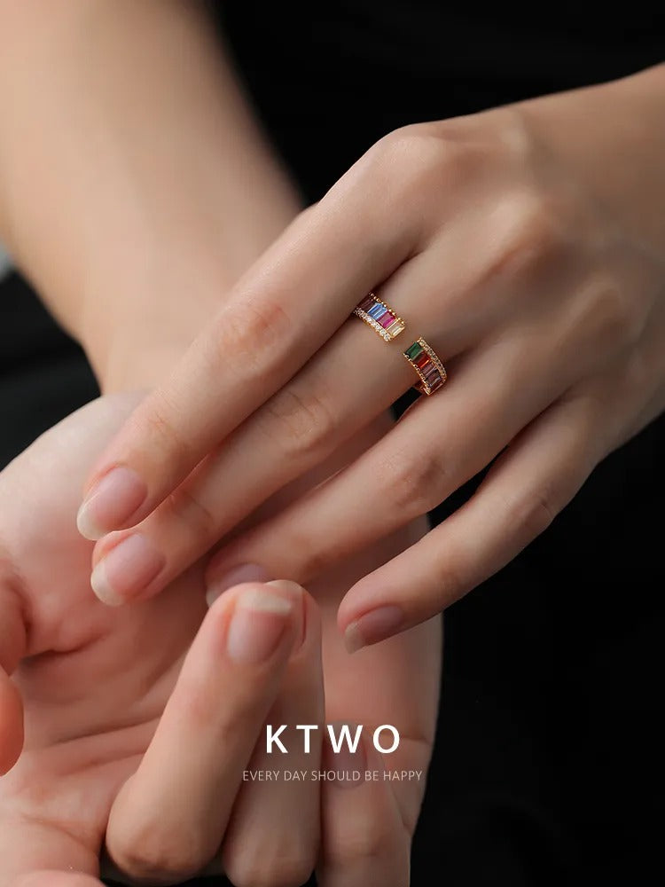 The Rainbow Baguette Gemstone Ring | Multi-Color Gold