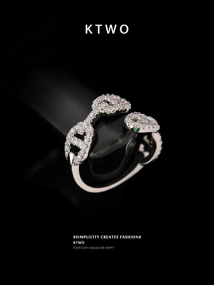 The Pave Mariner Link Open Ring | Adjustable Gold Vermeil