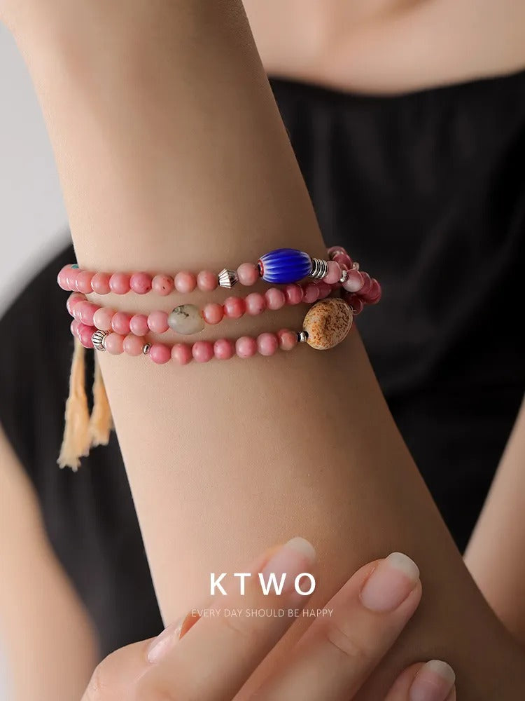 The Pink Gemstone Wrap Bracelet | Rhodochrosite Style