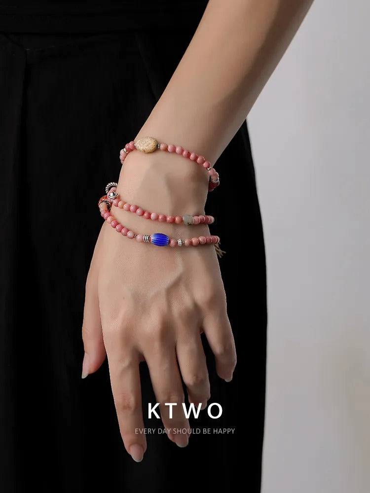 The Pink Gemstone Wrap Bracelet | Rhodochrosite Style