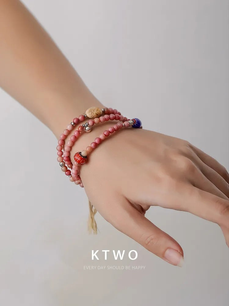 The Pink Gemstone Wrap Bracelet | Rhodochrosite Style