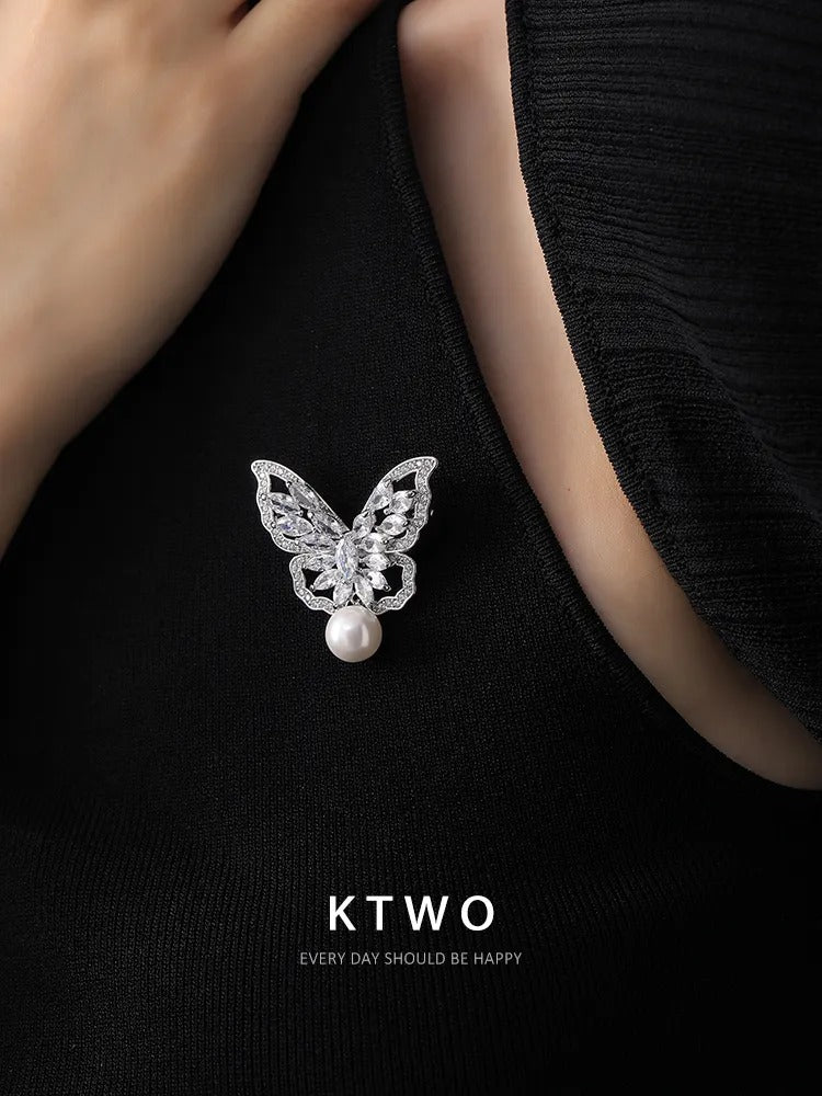 The Diamond Butterfly Pearl Brooch | Silver Statement