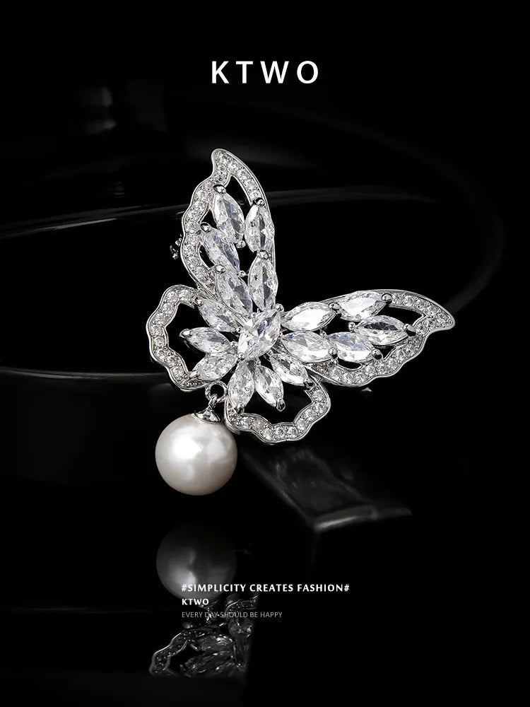 The Diamond Butterfly Pearl Brooch | Silver Statement