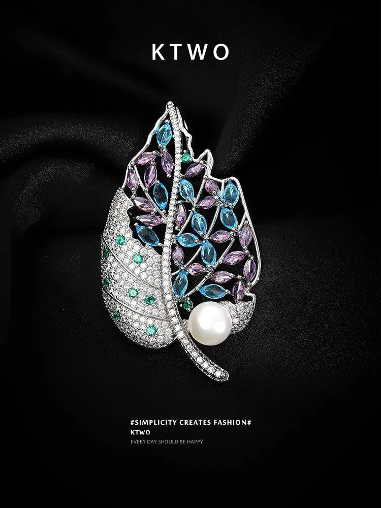 The Vintage Filigree Leaf Brooch | Multi-Color Gem & Pearl