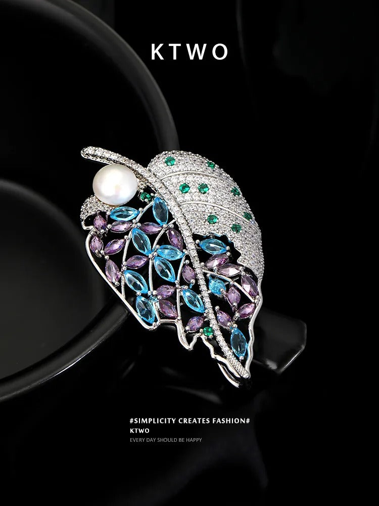 The Vintage Filigree Leaf Brooch | Multi-Color Gem & Pearl