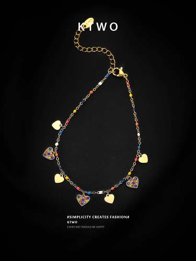 The Rainbow Pave Heart Anklet | Multi-Color Charms
