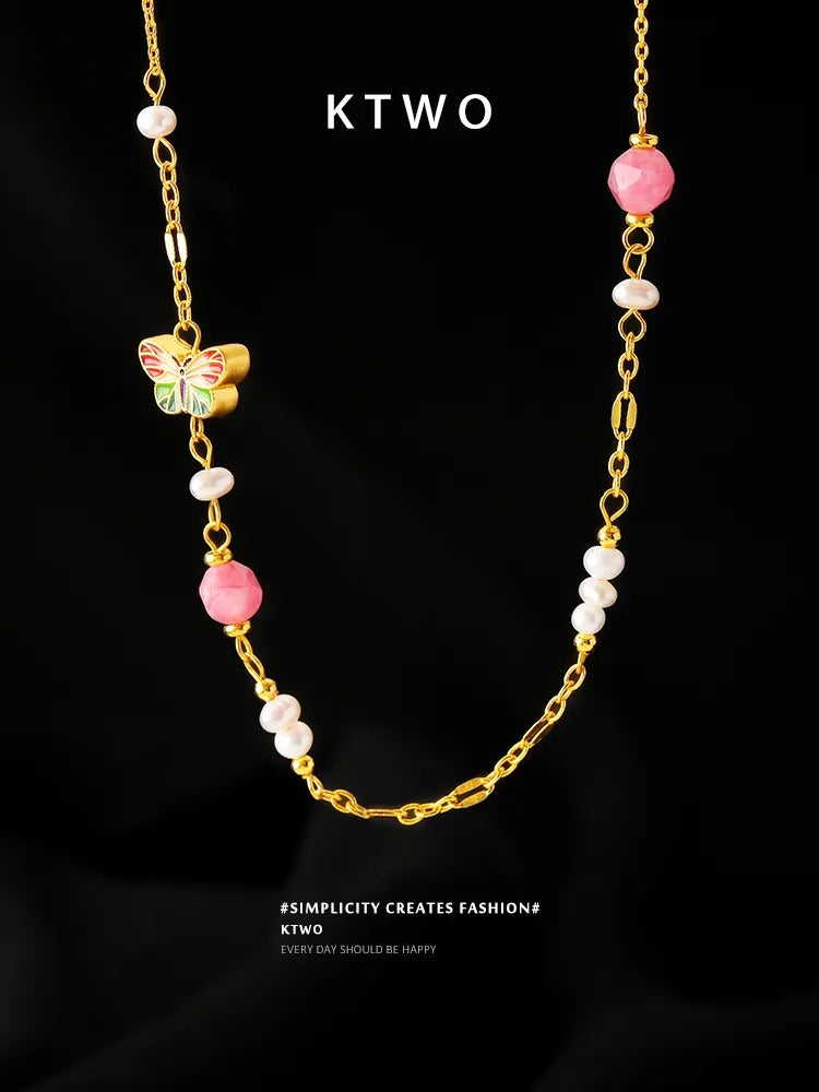 The Whimsical Butterfly Bead Necklace | Pink Opal & Pearl