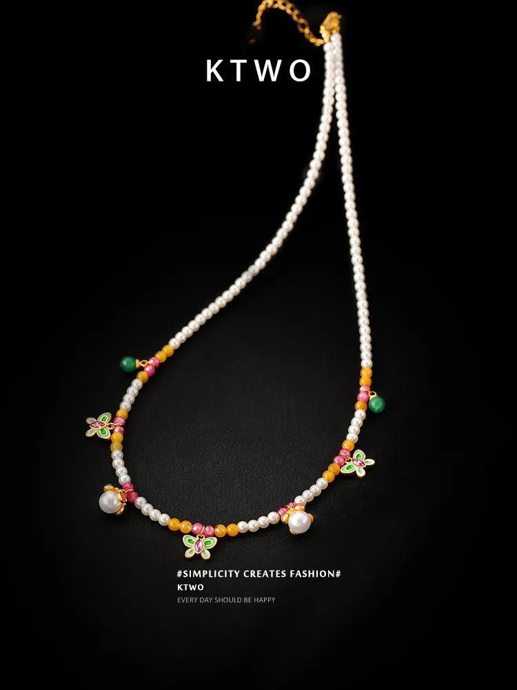 The Enchanted Garden Butterfly Necklace | Pearl & Enamel