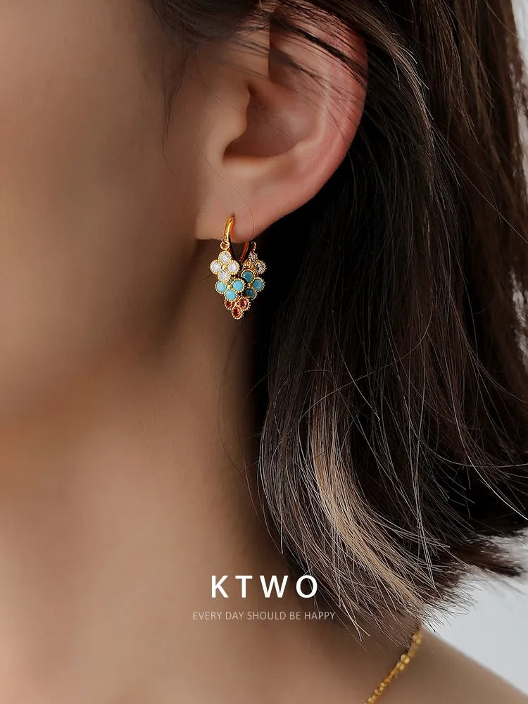 The Multi-Color Grape Cluster Earrings | Beaded Gemstone Style