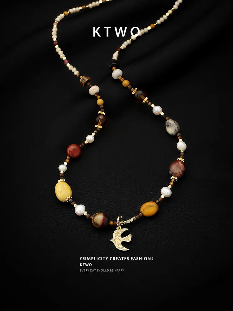 The Golden Dove Gemstone Necklace | Tiger's Eye & Pearl