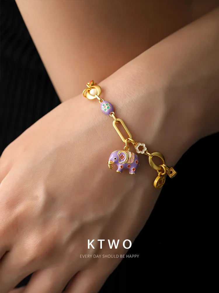 The Royal Elephant Enamel Bracelet | Good Luck Charm