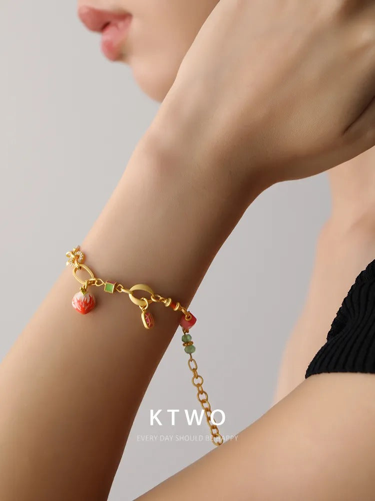 The Sweet Strawberry Charm Bracelet | Enamel Fruit Series