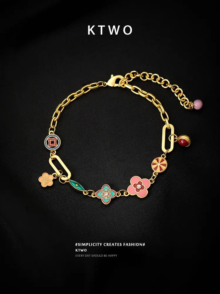 The Lucky Blossom Paperclip Bracelet | Pink Enamel