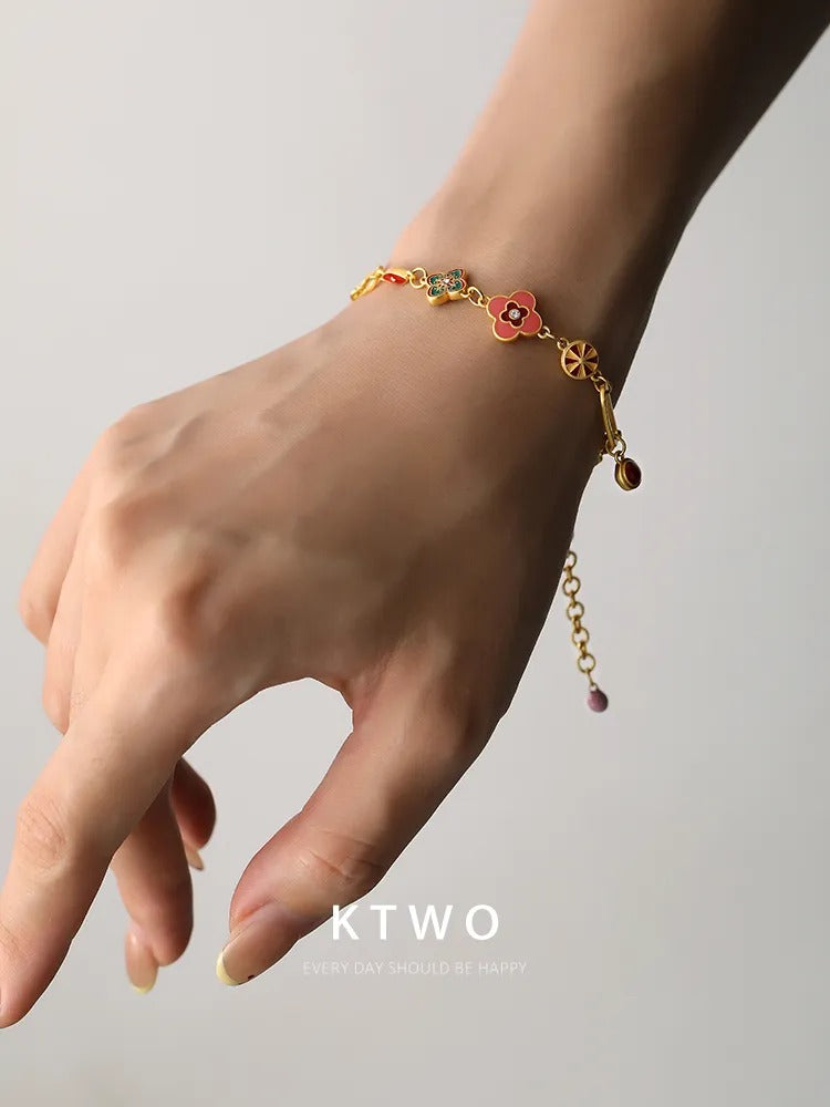 The Lucky Blossom Paperclip Bracelet | Pink Enamel