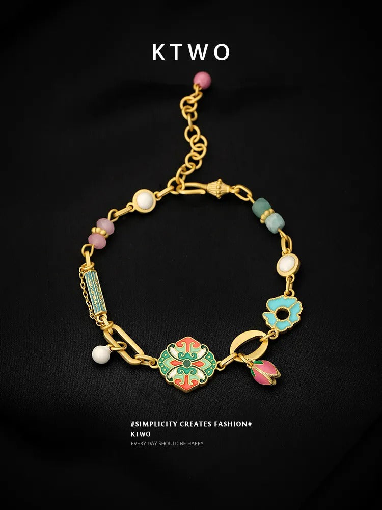 The Vintage Enamel Floral Bracelet | Pearl & Gold