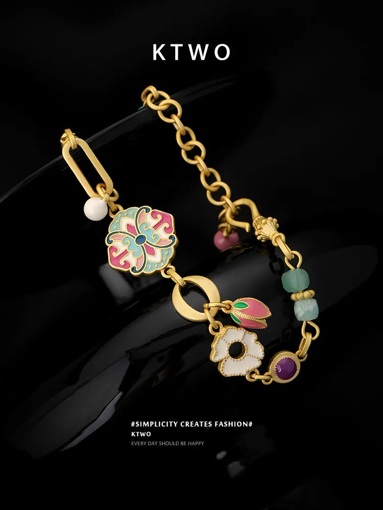 Vintage Enamel Floral Bracelet | Pearl & Gold