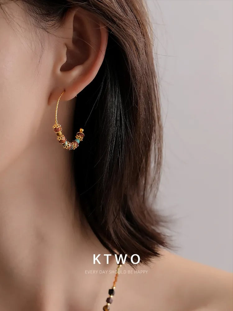 The Tribal Beaded Hoop Earrings | Carnelian & Turquoise Style