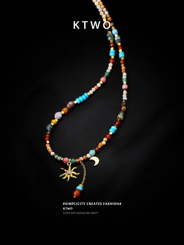 The Celestial Sun & Moon Necklace | Mixed Gemstone Beads