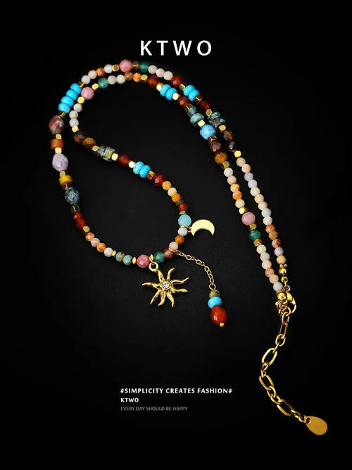 The Celestial Sun & Moon Necklace | Mixed Gemstone Beads