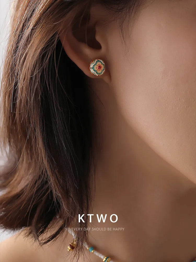 The Renaissance Enamel Flower Studs | Hand-Painted Art