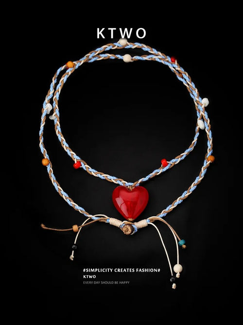 The Amour Red Heart Necklace | Braided Rope Statement