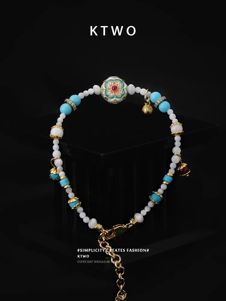 The Turquoise & Enamel Floral Bracelet | Beaded Gemstone