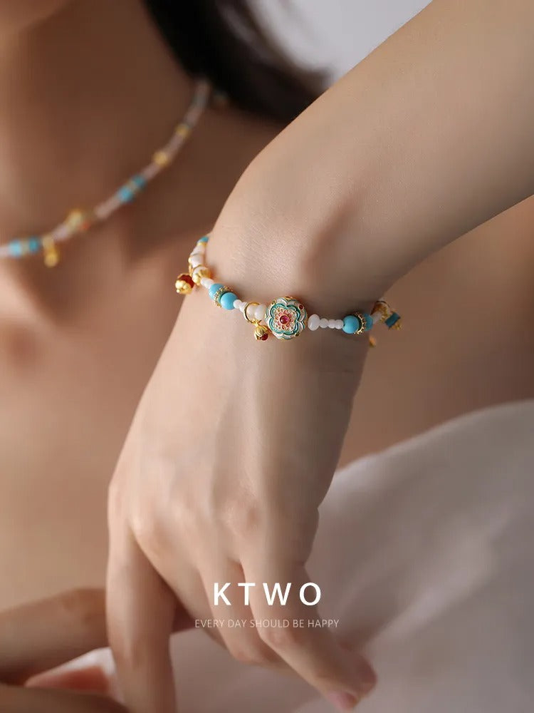 The Turquoise & Enamel Floral Bracelet | Beaded Gemstone