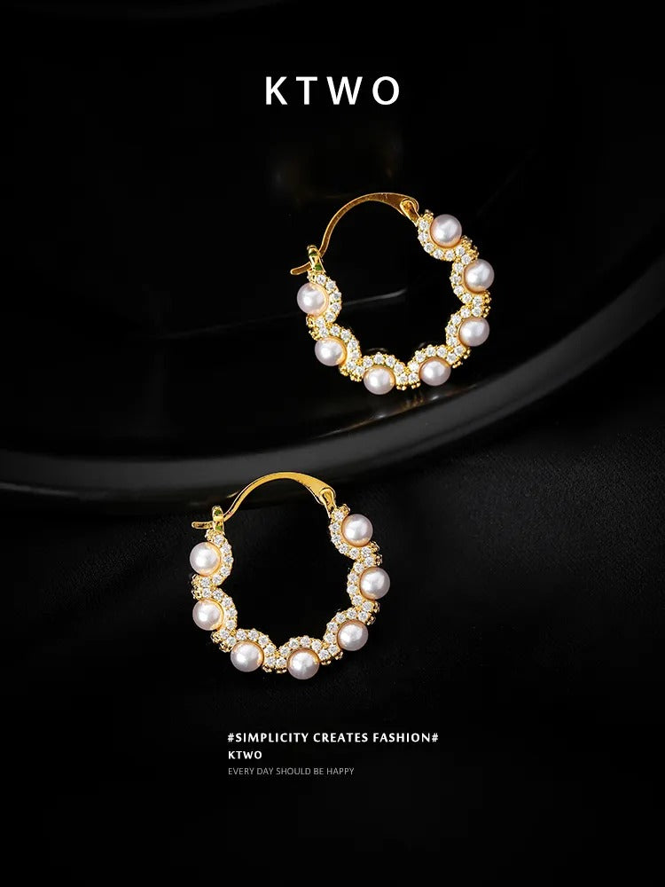 The Vintage Pearl Wreath Hoops | Pave Crystal & Gold