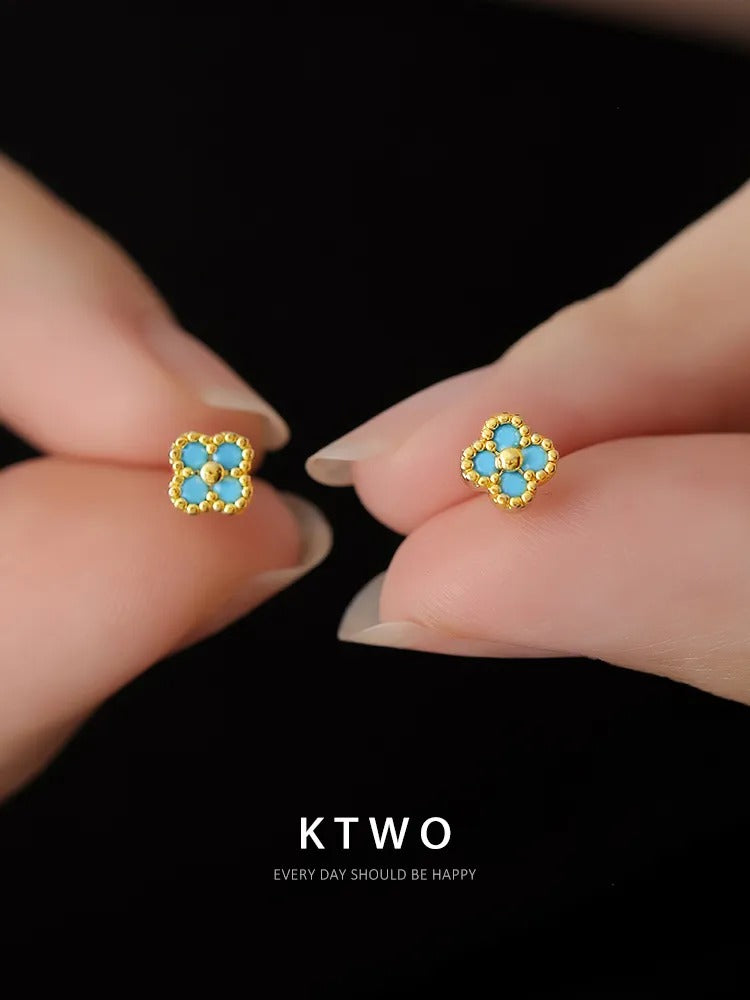 The Turquoise Quatrefoil Studs | Minimalist Lucky Charm