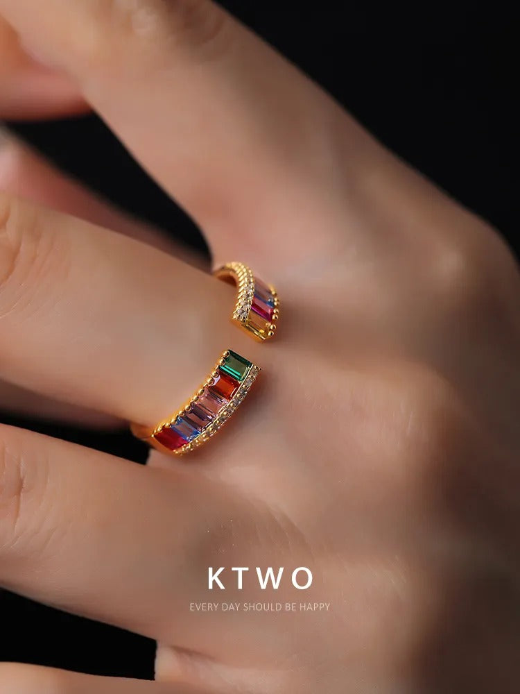 The Rainbow Baguette Gemstone Ring | Multi-Color Gold