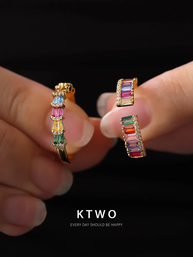 The Rainbow Baguette Gemstone Ring | Multi-Color Gold