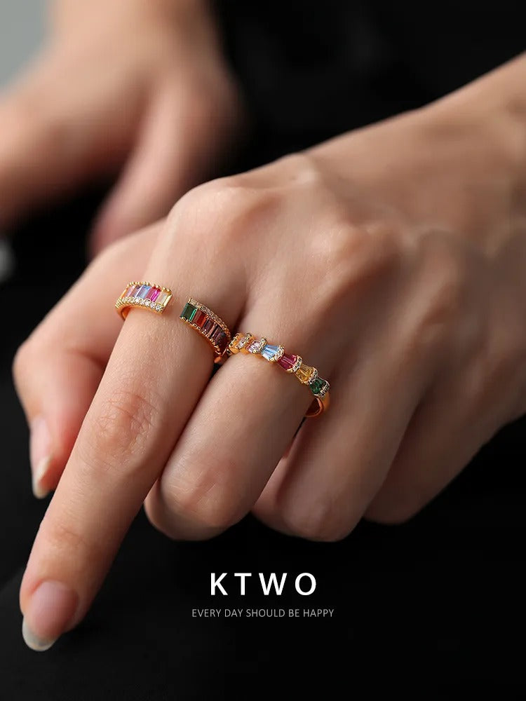 The Rainbow Baguette Gemstone Ring | Multi-Color Gold