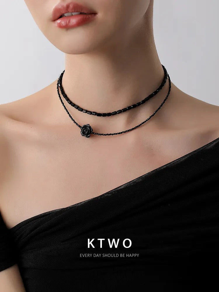 The Midnight Rose Layered Choker | Black Agate Style