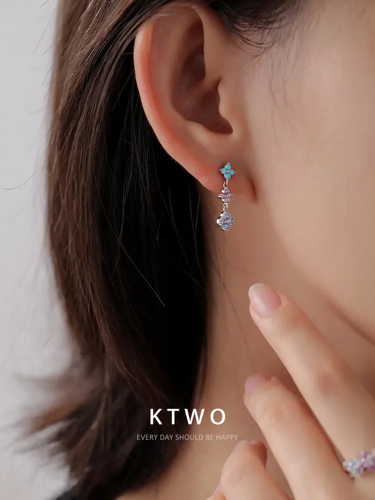 The Pastel Trio Quatrefoil Drop Earrings | Multi-Color Crystal