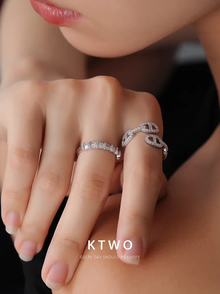 The Pave Mariner Link Open Ring | Adjustable Gold Vermeil