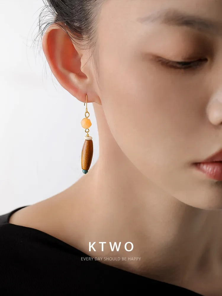 The Earthy Boho Drop Earrings | Natural Wood & Stone Style