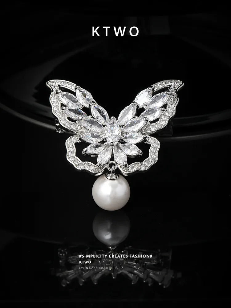 The Diamond Butterfly Pearl Brooch | Silver Statement