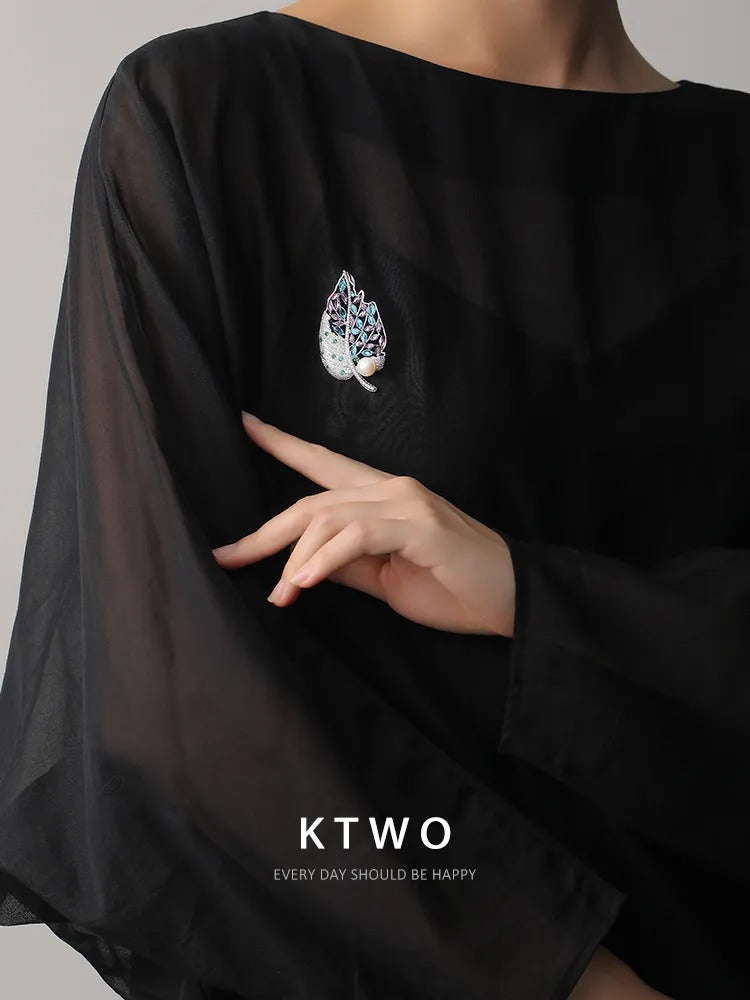 The Vintage Filigree Leaf Brooch | Multi-Color Gem & Pearl