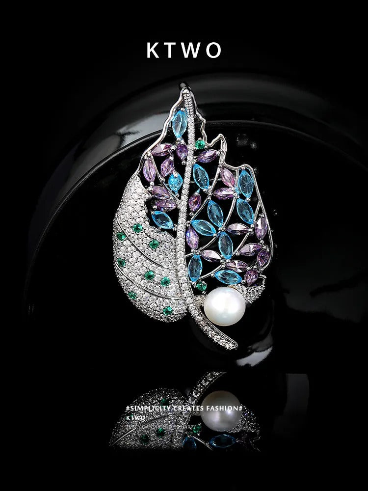 The Vintage Filigree Leaf Brooch | Multi-Color Gem & Pearl