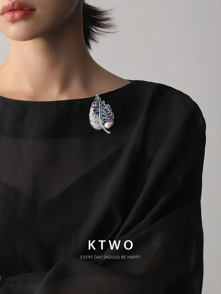 The Vintage Filigree Leaf Brooch | Multi-Color Gem & Pearl