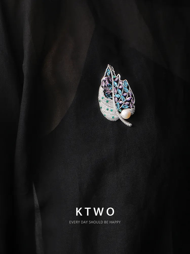 The Vintage Filigree Leaf Brooch | Multi-Color Gem & Pearl